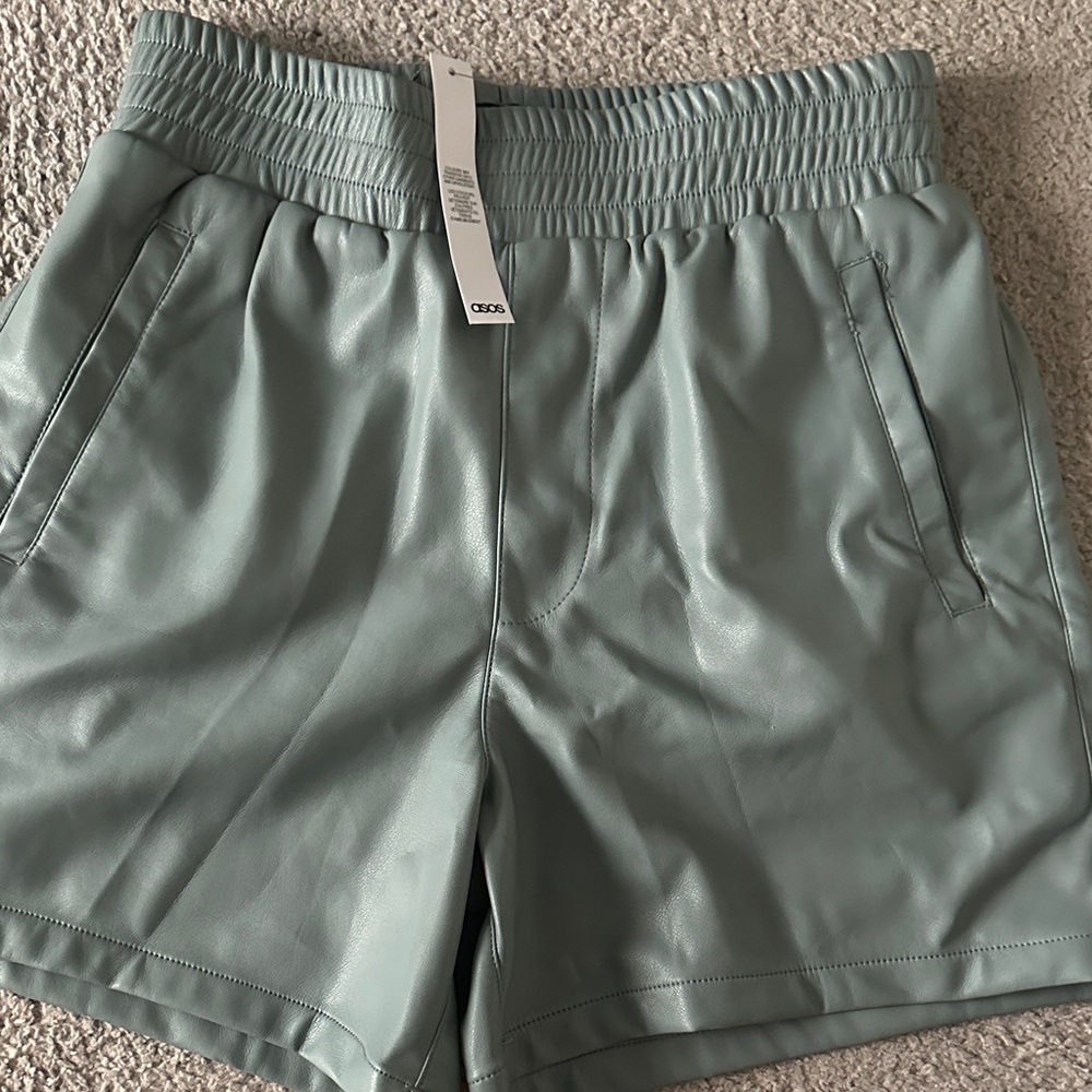 Sleek Faux Leather Shorts in Sage